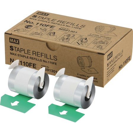 Max Staple Refills No.110FE, 0.56" Leg, 0.5" Crown, Silver, 4000/Cart, PK2 NO110FE